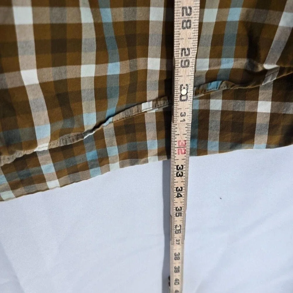 J.‎ Crew Mens L Tall Plaid Button Down Shirt Brown Blue White Cotton Long Sleeve